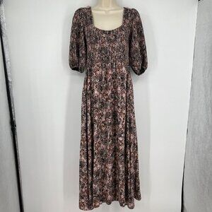 Saltwater Lux Ditsy Floral Puff Sleeve Prairie Maxi Dress sz L